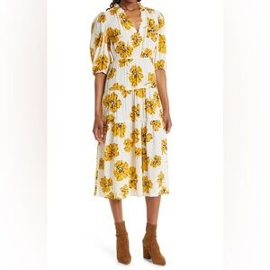 BA&SH Kory Floral-print Puff-sleeve Tiered Midi Dress XS
